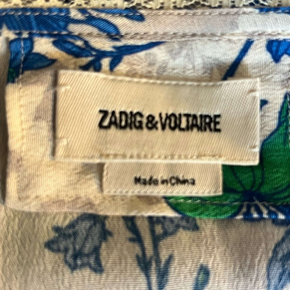 Zadig & Voltaire Tiffiny floral-print crepe blouse - Lace trim - Size XS - EUC - Picture 14 of 15